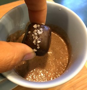 mug cake dropping sea salt caramel